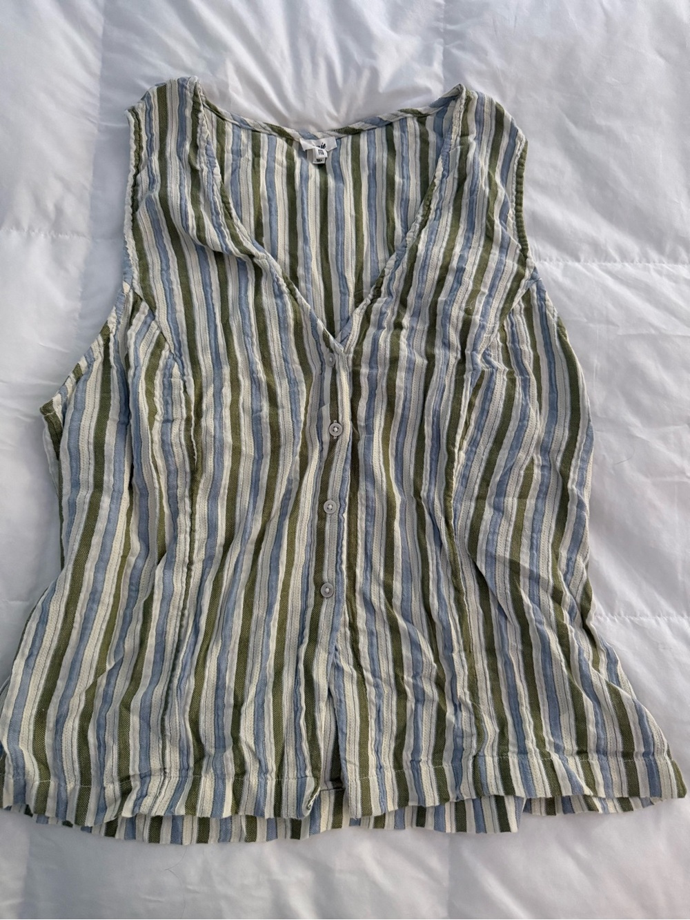 aerie Striped Sleeveless Button-Front Camisole in Olive, Blue & Cream